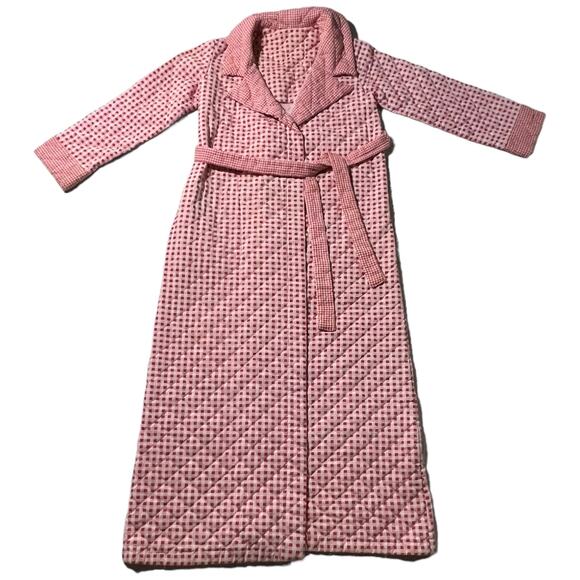 Vintage 70s Montgomery Ward Red Gingham Check Quilted Robe Cottagecore - Picture 7 of 12